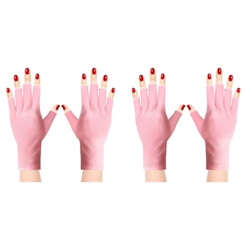 MAYCREATE® Spandex Anti UV Gloves For Gel Nail Lamp Professional Protection Manicures UPF 50+ Stretchy Women Fingerless Dryer Nails Pink Pack Of 2 PCS MAYCREATE® Spandex Anti UV Gloves For Gel Nail Lamp Professional Protection Manicures UPF 50+ Stretchy Women Fingerless Dryer Nails Pink Pack Of 2 PCS